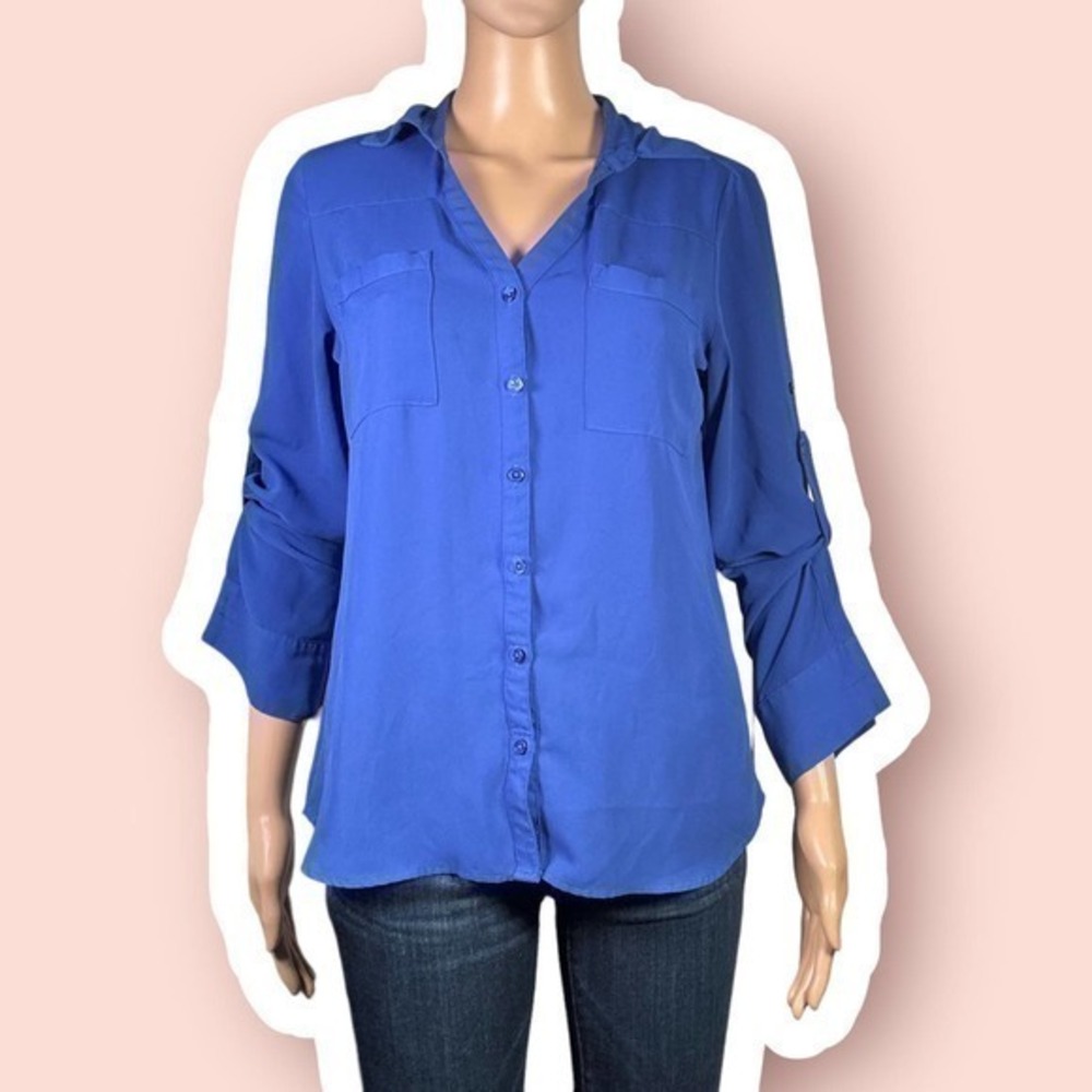 Express The Portofino Shirt Blue Pocketed Button Front Top Size Small - "Alisa"
